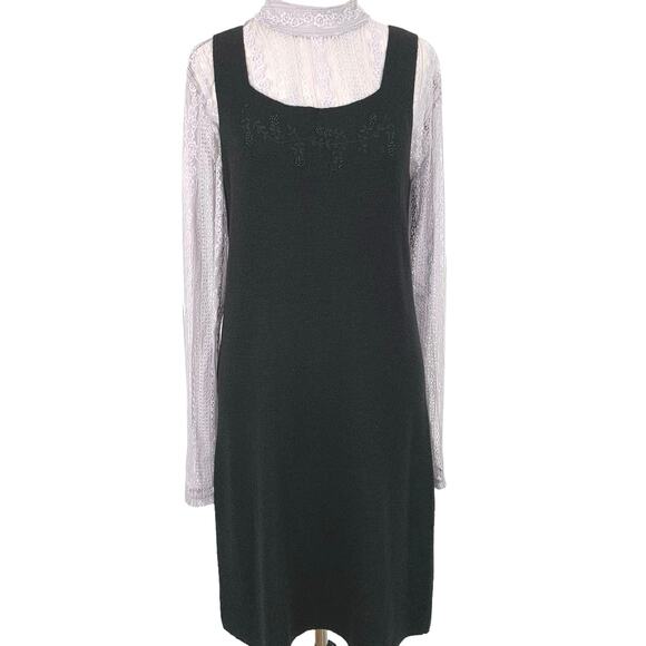Dkny Dresses & Skirts - DKNY Women Vintage Wool Black Sleeveless Beaded Sweater Dress Whimsigoth Small